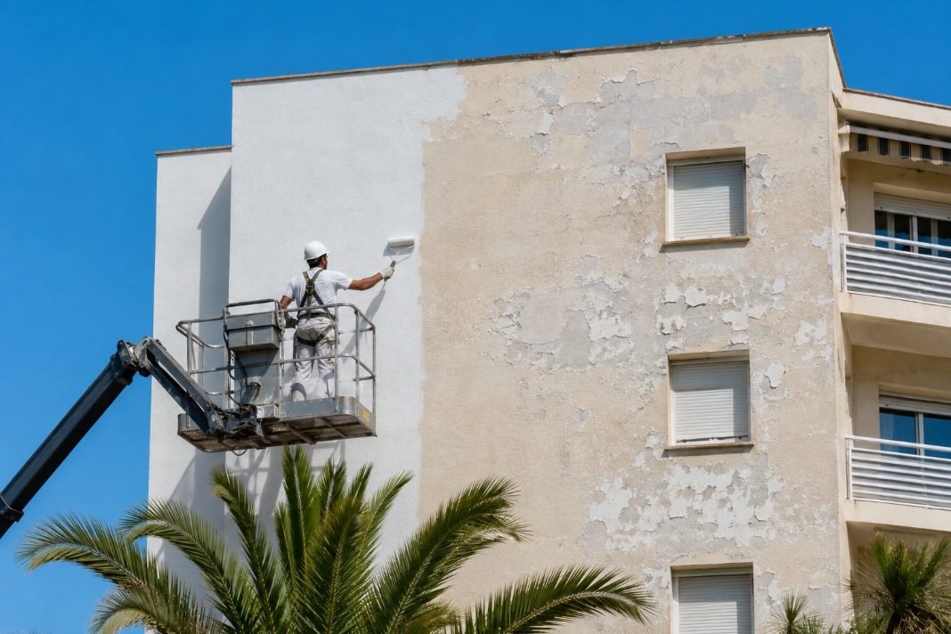 Impermeabilización de la fachada de un edificio de apartamentos en Salou