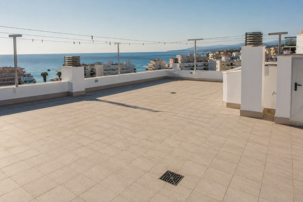 Terraza comunitaria impermeabilizada y pavimentada en un bloque de apartamentos de Salou